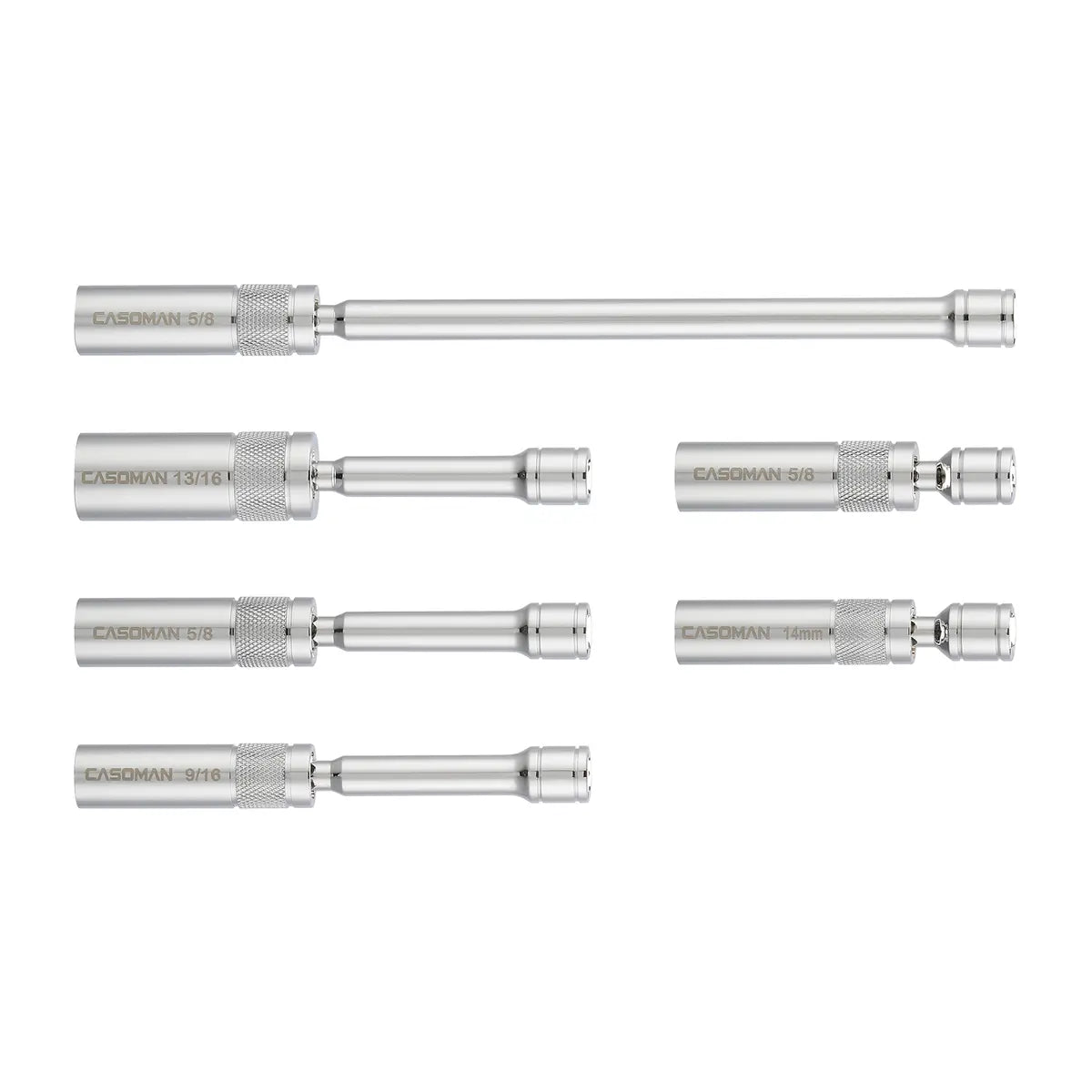 6-Piece 3/8" Drive Spark Plug Socket Set – Magnetic Swivel Design, Thin-Wall 12-Point CR-V Steel