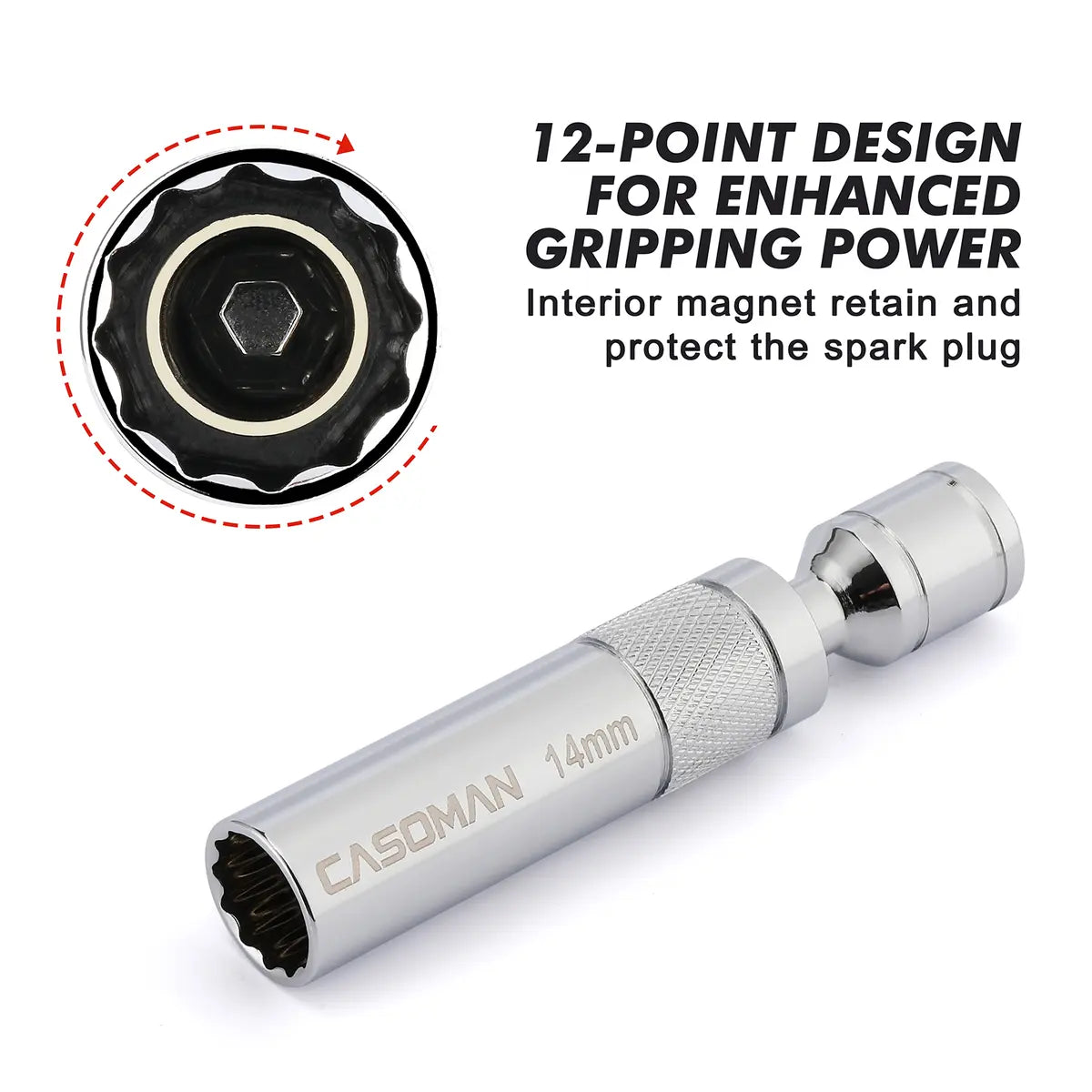 6-Piece 3/8" Drive Spark Plug Socket Set – Magnetic Swivel Design, Thin-Wall 12-Point CR-V Steel